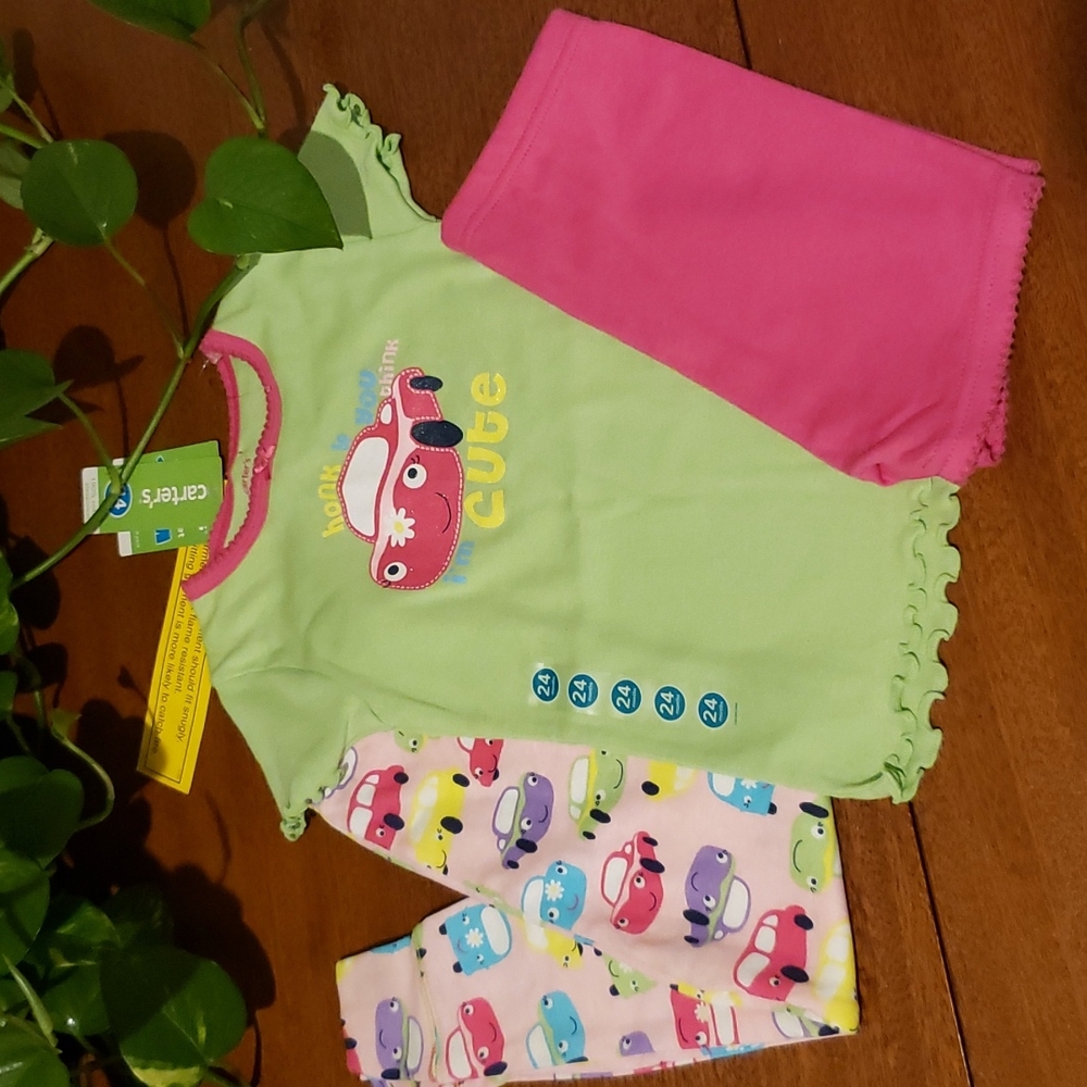 CARTERS 3 PC PJ Panama Sleepwear 24months New Car Buggy Honk New